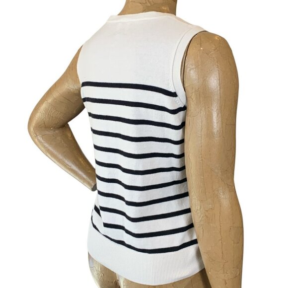 a new day Sleeveless Crew Neck Knit Top Sz S Striped Cream & Black #331F - Picture 7 of 12
